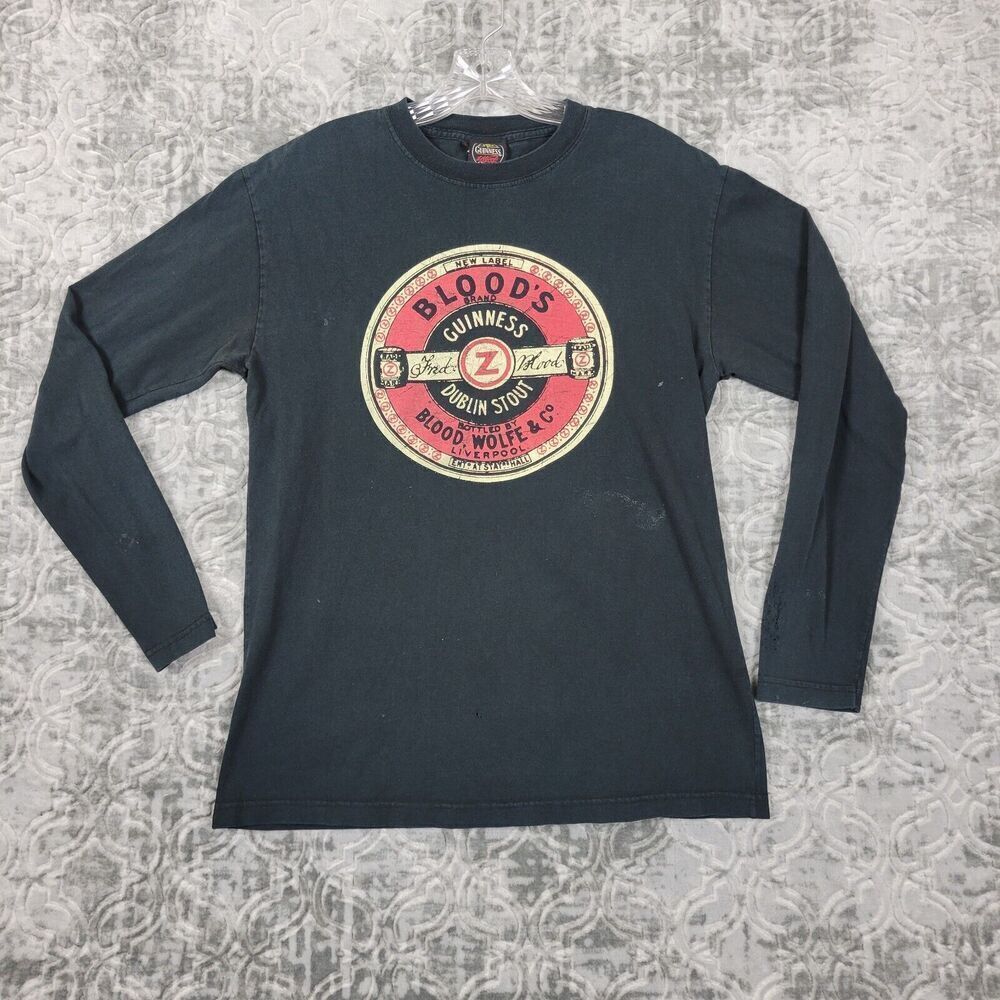 Vintage Guinness Beer Shirt Mens Medium Black Bloods Brand Rock Distressed  Y2K